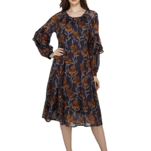 Round Neck Floral A-Line Dress
