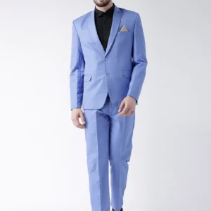 Blue Solid Single Breasted Suit