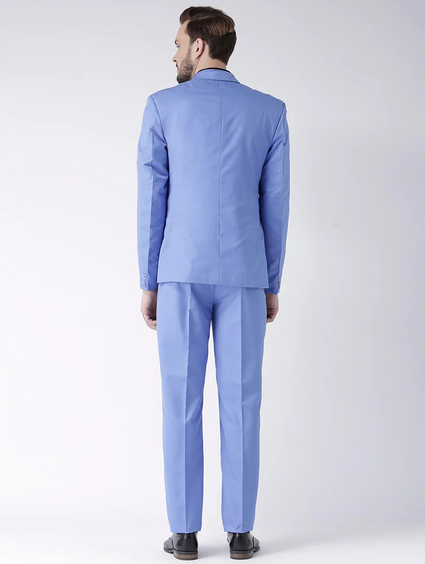 Blue Solid Single Breasted Suit - Image 3