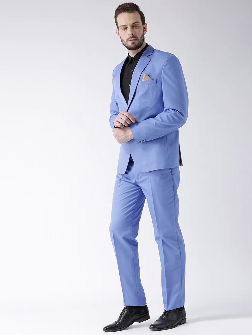 Blue Solid Single Breasted Suit - Image 4