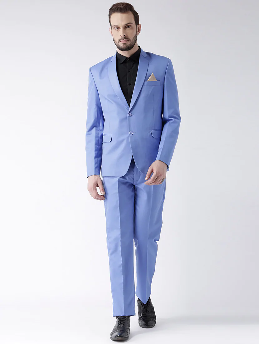 Blue Solid Single Breasted Suit