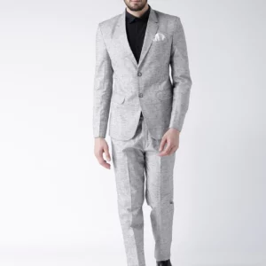 Grey Polyester Single Breasted Suit