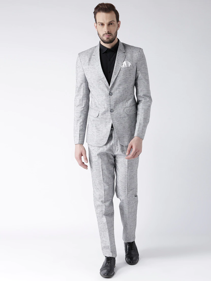 Grey Polyester Single Breasted Suit
