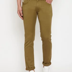 Olive Green Plain Denim Jeans