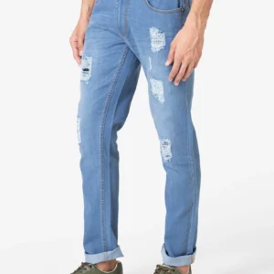 Blue Light Washed Distressed Denim Jeans