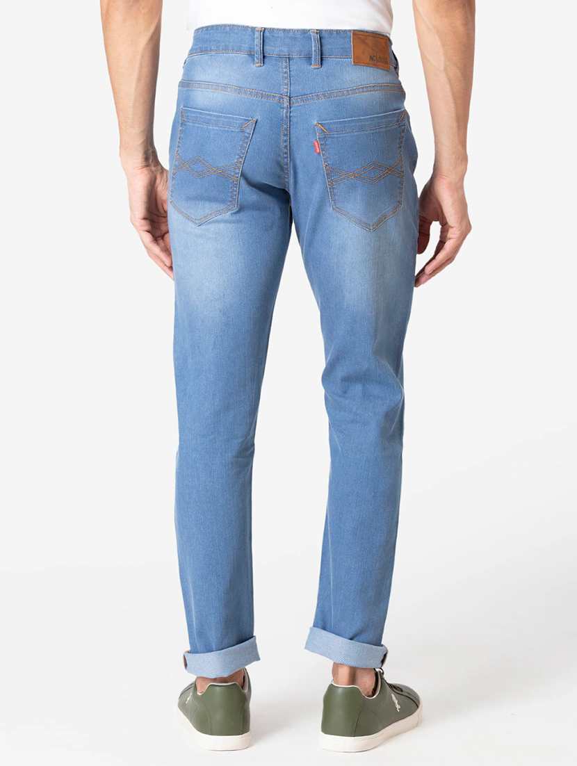 Blue Light Washed Distressed Denim Jeans - Image 4