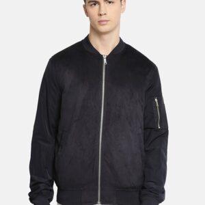 Navy Blue Solid Bomber Jacket