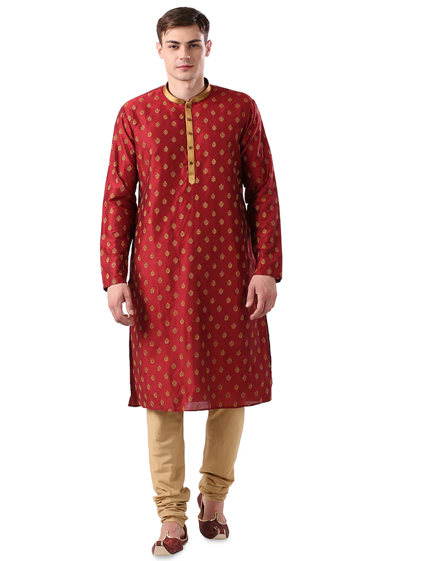 Maroon Embroidered Long Kurta