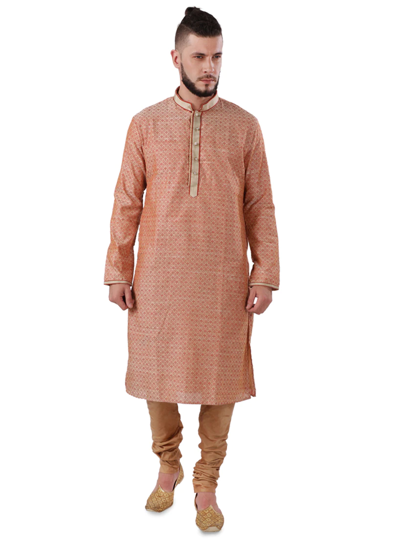 Beige Jacquard Long Kurta