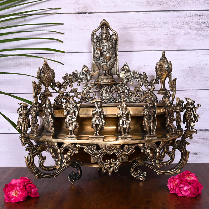 Brass Traditional Dashavatar/vishnu Avatar Urli (16.5 Inch)