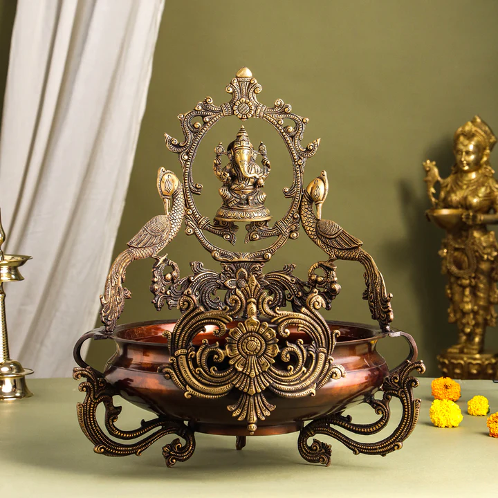 Brass Traditional Ganesha Urli/floater (19 Inch)