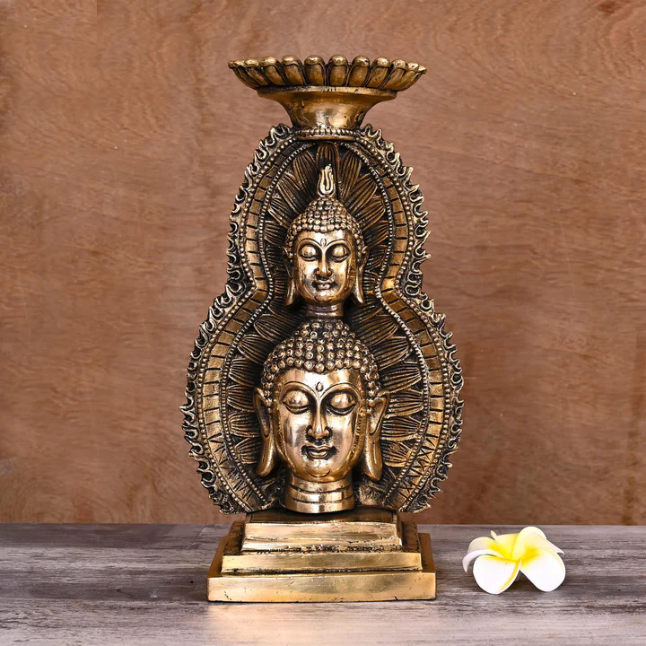 Brass Buddha Head Candle Holder (11.8 Inch)
