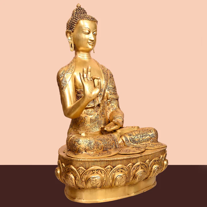 Brass Handcarved Blessing Buddha (33 Inch) - Image 2