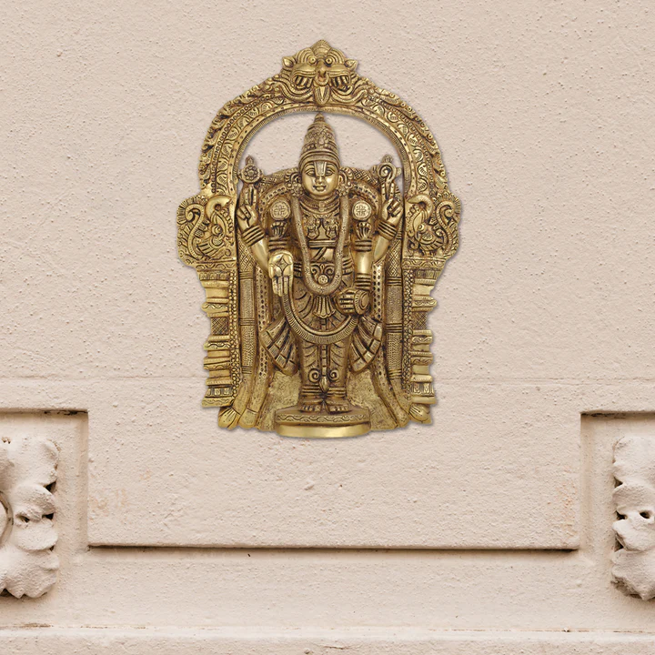 Brass Tirupati Balaji/venkateshwar Idol Wall Hanging In Frame (19.5 Inch)