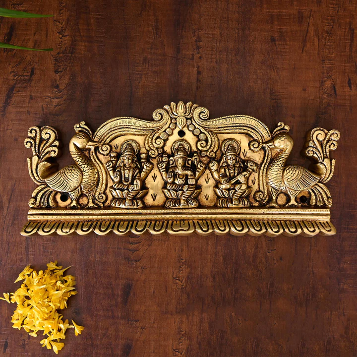 Brass Superfine Lakshmi Ganesha Saraswati Wall Hanging (6 Inch)