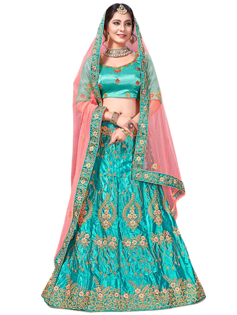 Embroidered A-Line Semi-Stitched Lehenga