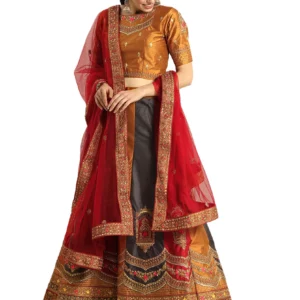 Multi Colored Raw Silk Flared Lehenga