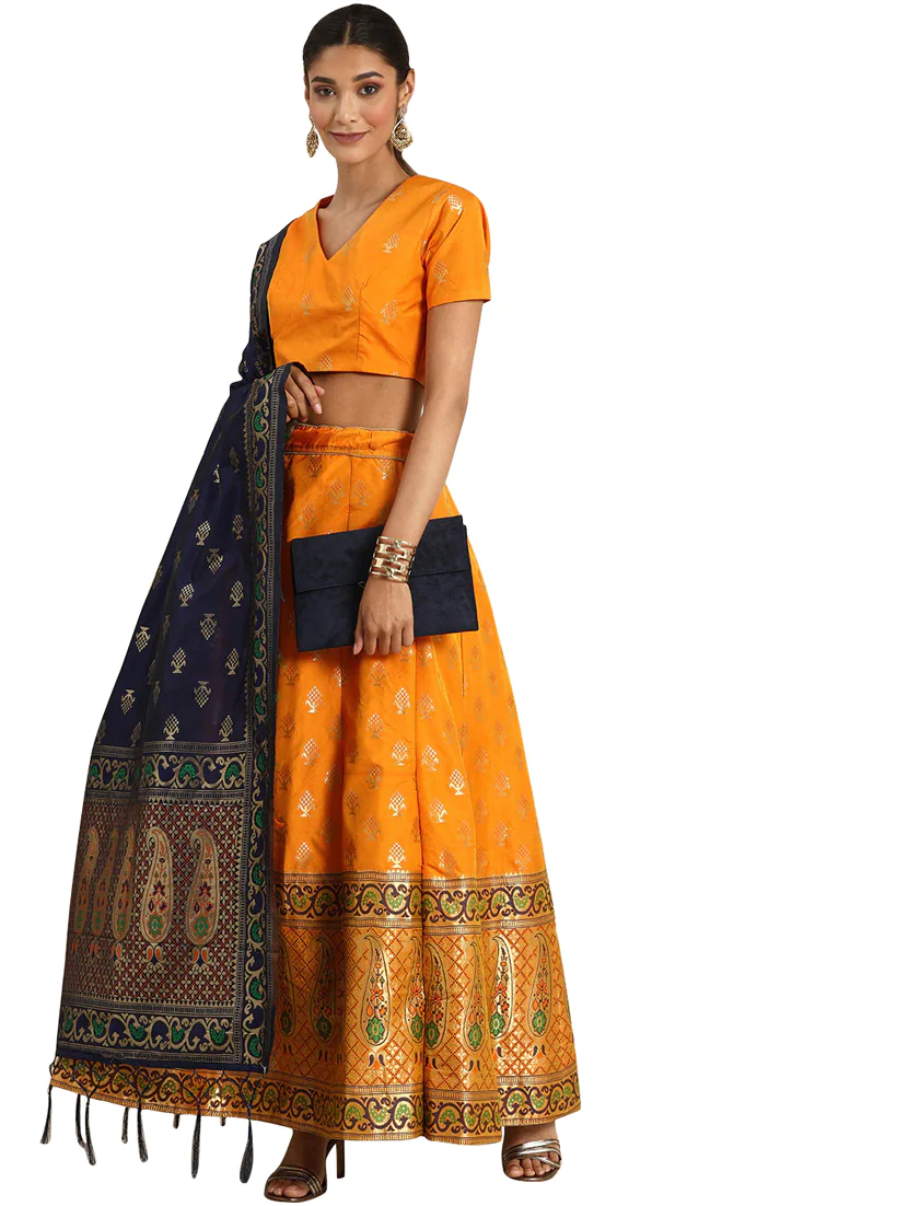 Orange Silk Flared Lehenga